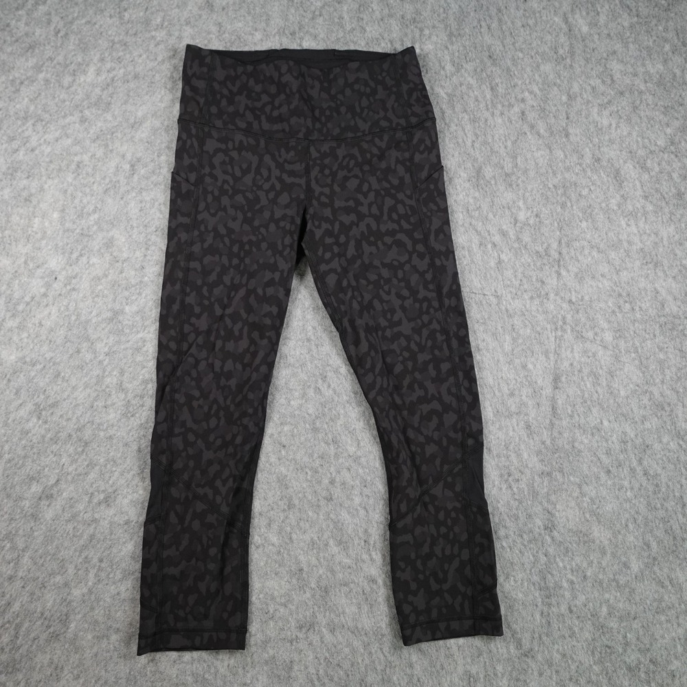Lululemon Leggings Womens 6 Black Camo Coal Pace Rival High Rise Crop 22" Yoga